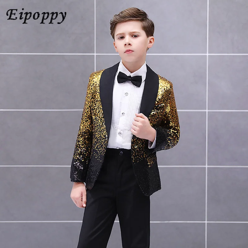 Setelan panggung anak laki-laki tampan, setelan atasan pertunjukan Piano pertunjukan