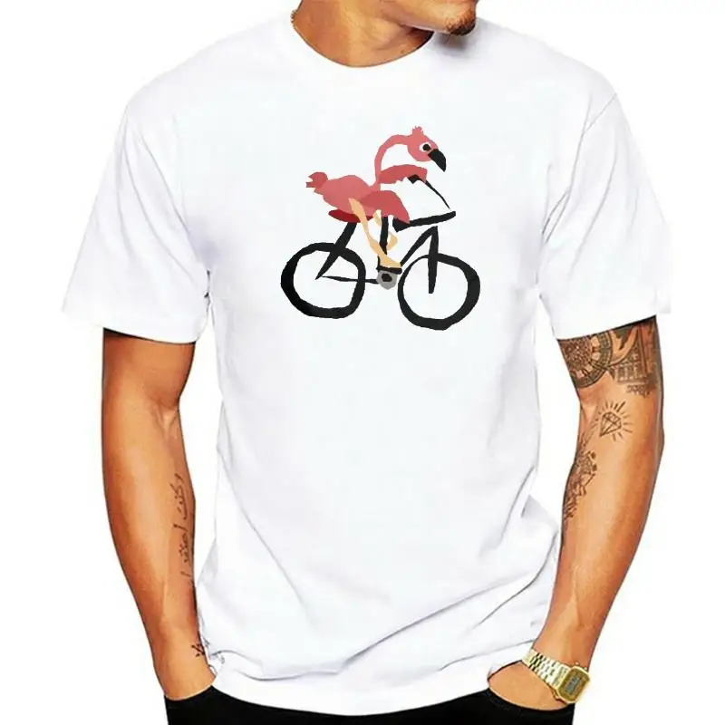 Great Quality Cool Funny Pink Flamingo Bird Riding Bicycle T-Shirt Men New Custom O-neck Cotton Tshirt Hip Hop Tees Harajuku