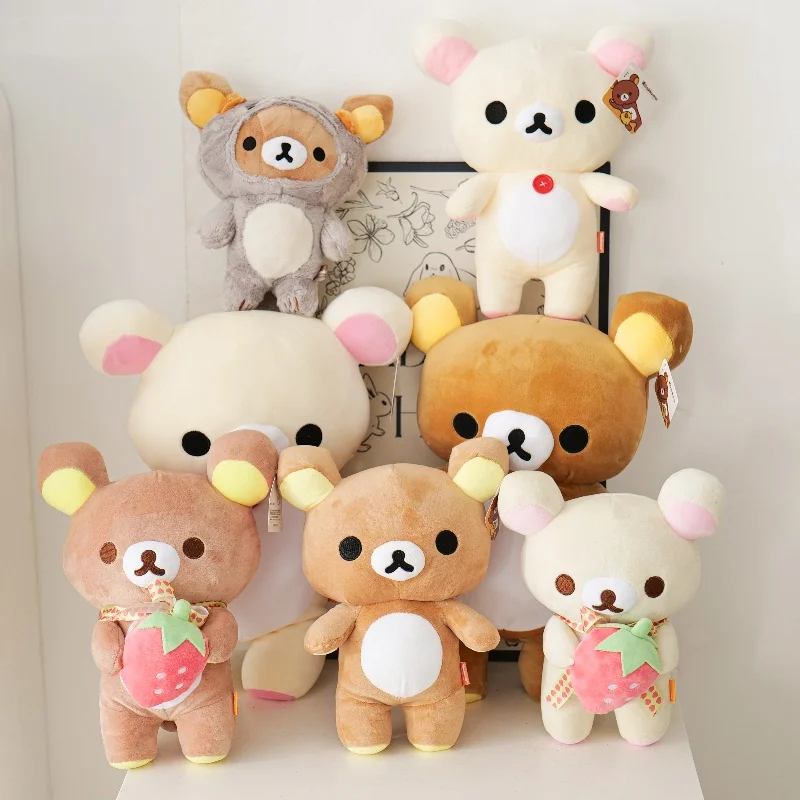 Kawaii truskawkowy Rilakkuma pluszowa lalka Anime pluszowy miś miś Rilakkuma element ubioru szop pracz pluszak Pelcuhe wypchana lalka prezent dla