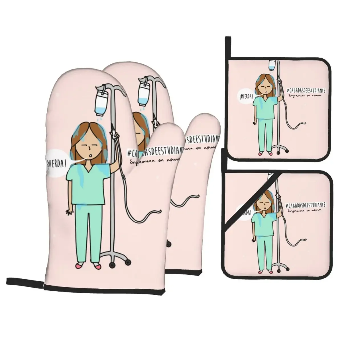 

Хрещение студентов-медсестер, рукавицы для духовки и подставки для кастрюль, наборы из 4 предметов для выпечки, термостойкие перчатки для медсестры, кухонные перчатки для барбекю, прихватки