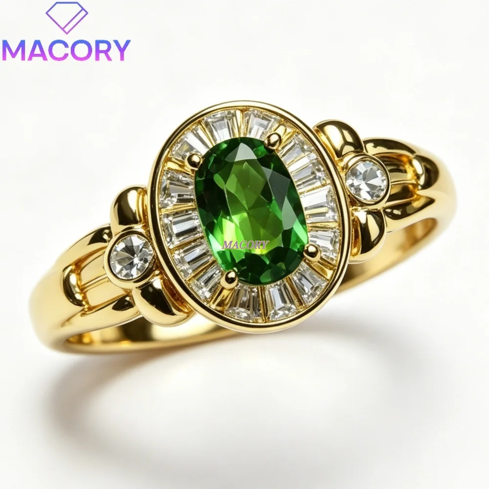 Natural Diopside Ring S925 Sterling Silver Vintage Style Fashionable Suitable for Parties Ceremonies and Valentines Day Gifts