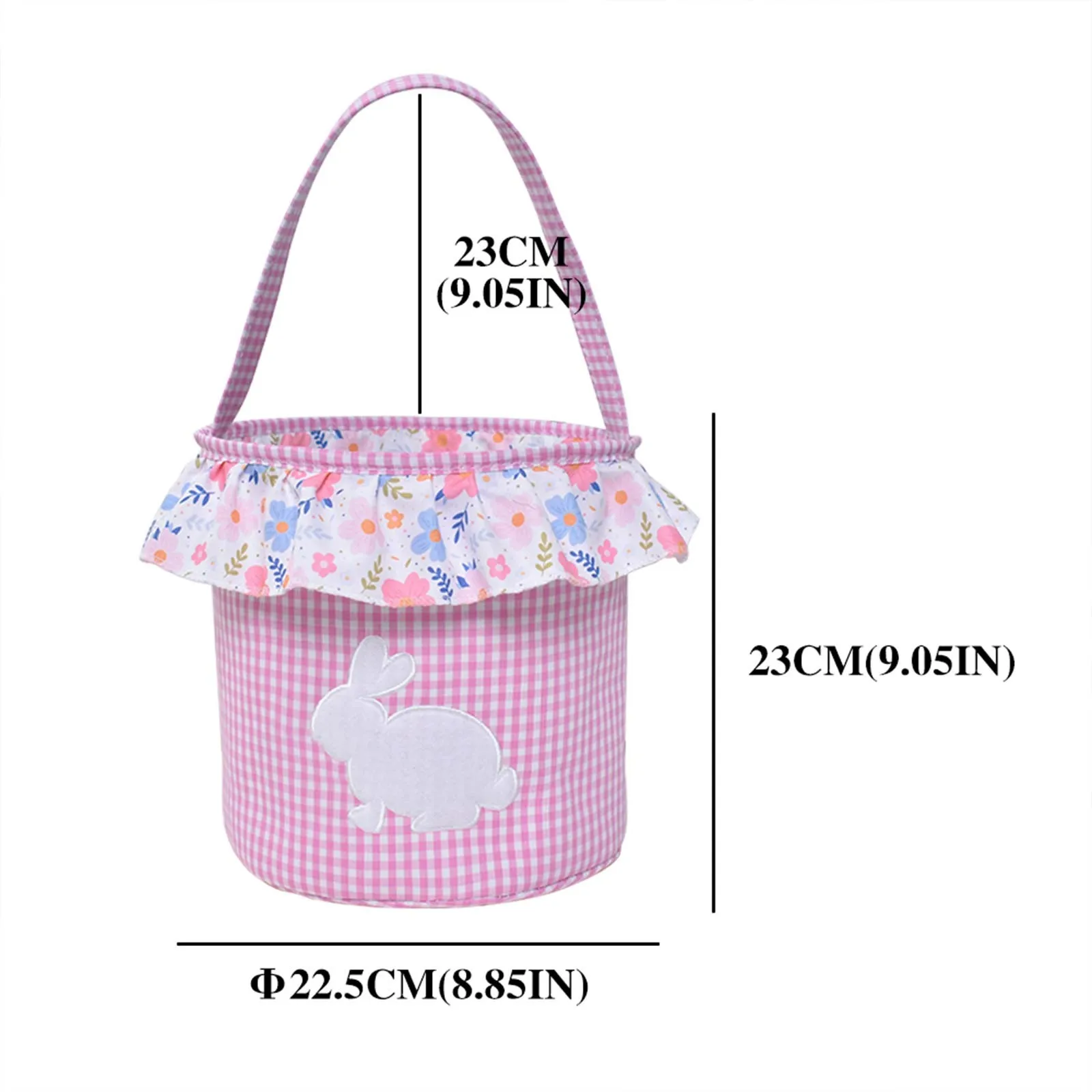 Easter Candy Bags Black In White Tartan Lattice Reusable Bucket Foldable Candy Tote Bag Girls Easter Cute Rabbit Handheld Basket