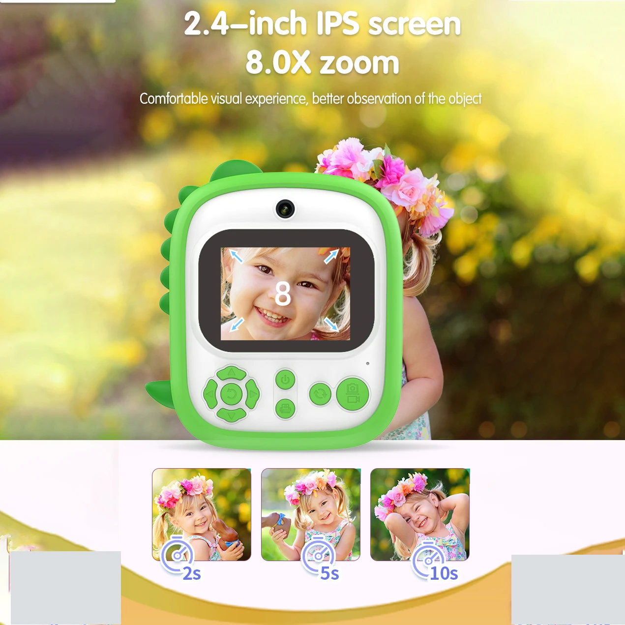 New Arrival P3 Dinosaur Silicone Protective Cover 1080P Digital Selfie Camera 2.4-inch screen Instant Print Kids Camera