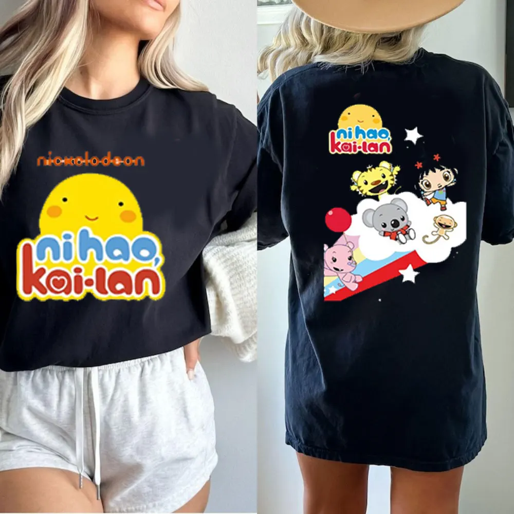Camiseta con estampado de Ni Hao Kai-lan para mujer, ropa informal de manga corta para verano, ropa informal a juego para la familia, ropa Kawaii