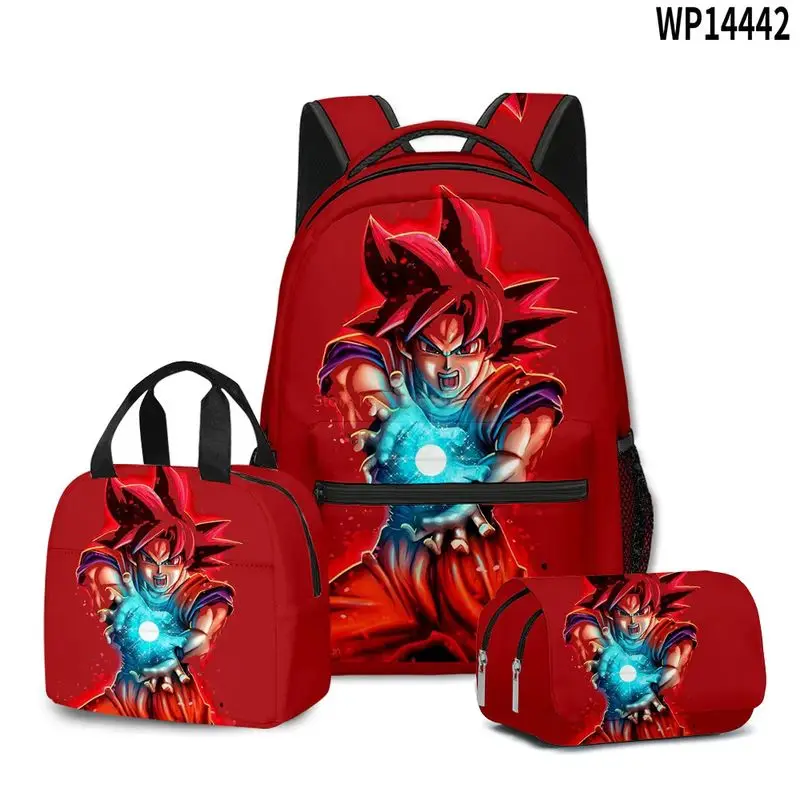 Anime Dragon Ball Z Goku 3d Backpack Printing 3-Piece Set Students Back To School Seasongift Fashion Schoolbag Lunch Bag Pen Bag