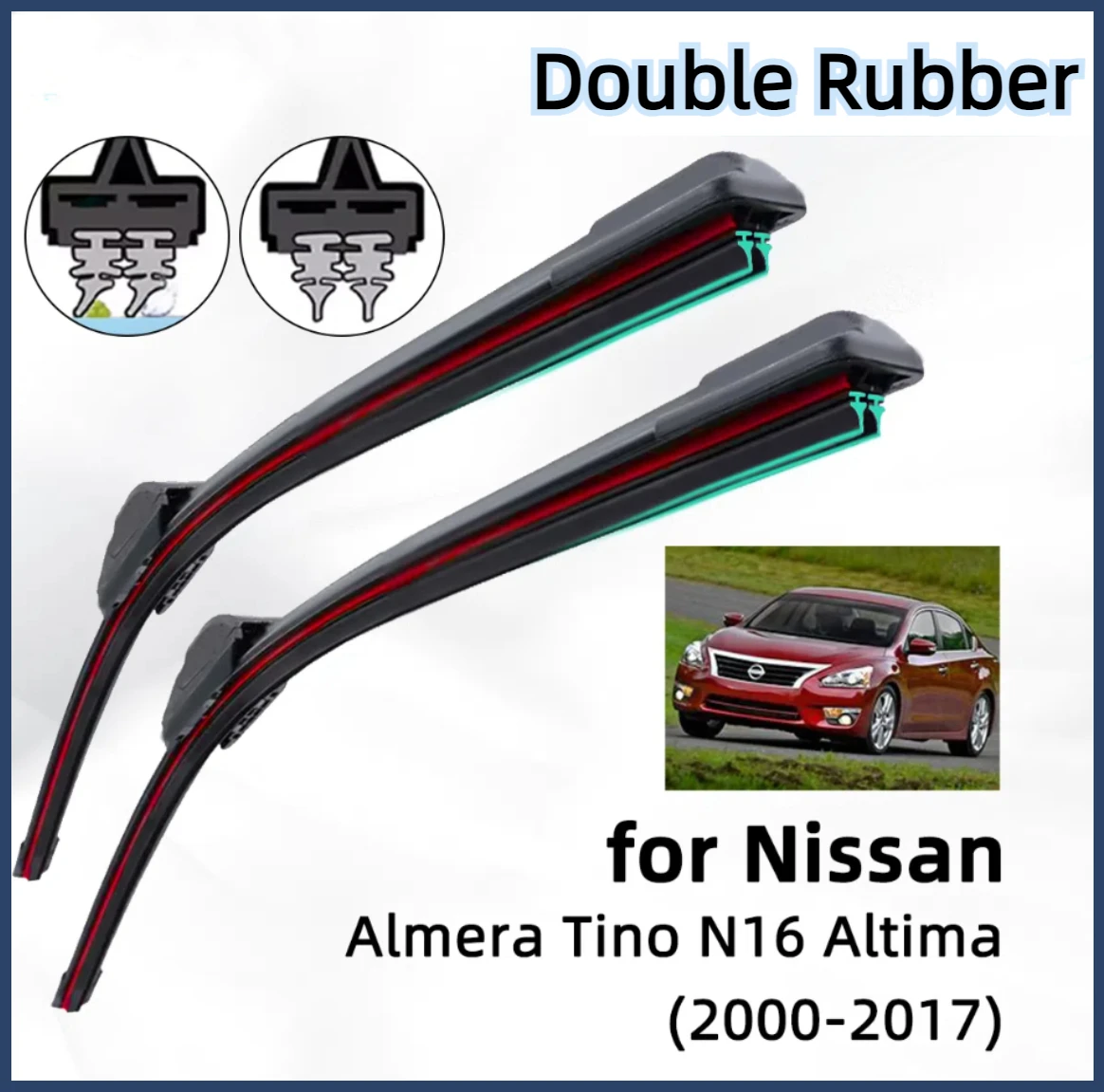 

Double Rubber Car Wiper for Nissan Almera Tino N16 Altima Front Wiper Blades Brushes Cutter Accessories Windscreen