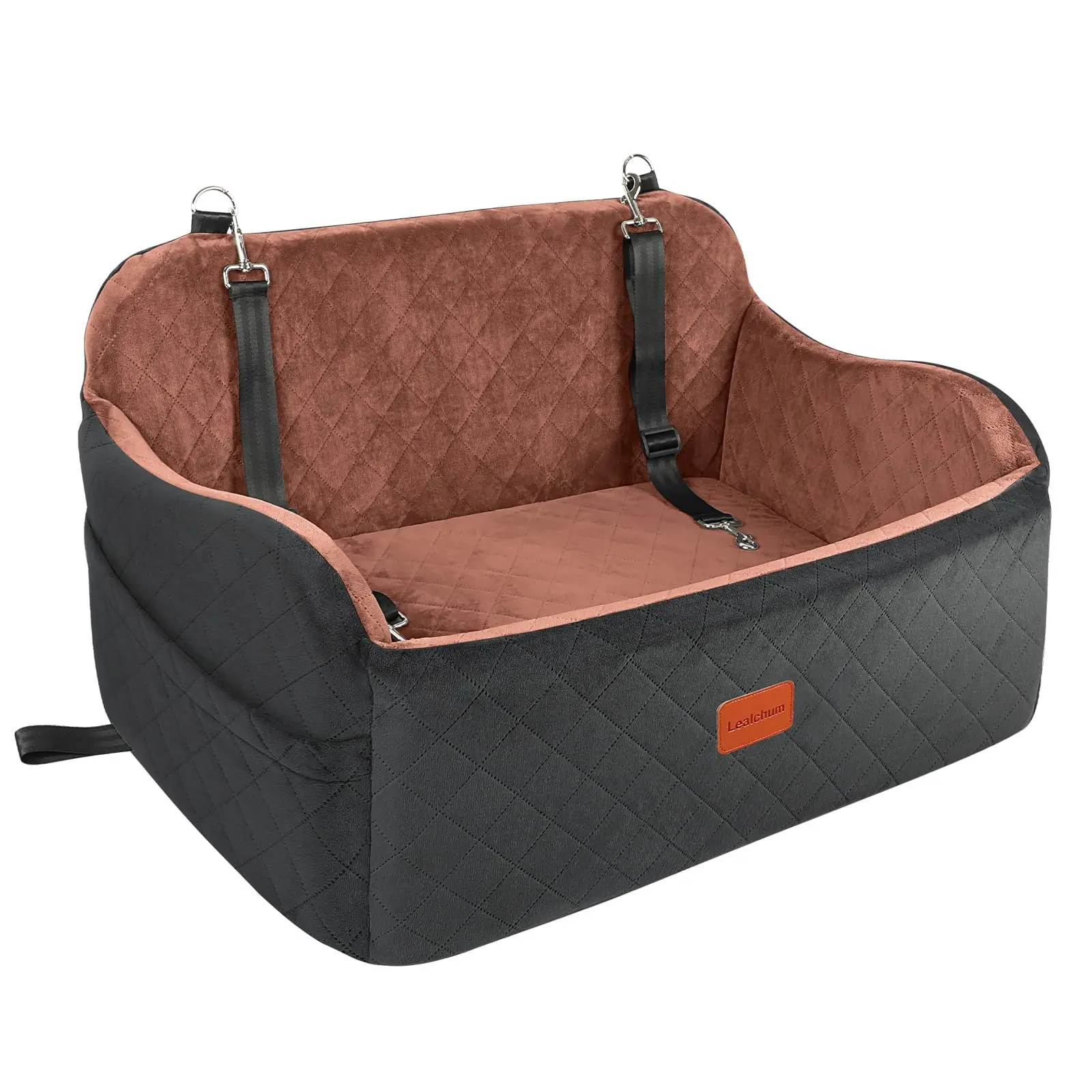 

Luxury Large Pet Booster Car Seat Solid Pattern Wool Material Elevated Cushion Safety Belt Dog Leash Washable Dog Travel Bed