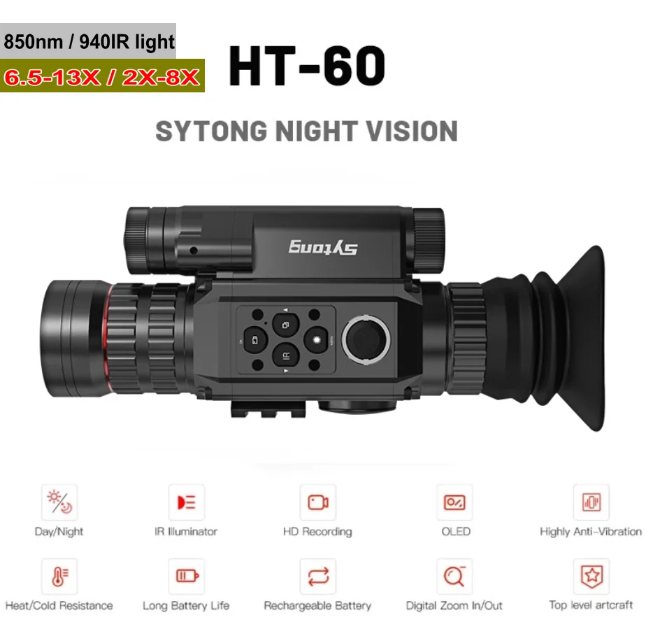 

Sytong HT-60 6.5-13X / 2X-8X Digital Night Vision Riflescope NV monocular 850nm / 940nm WIFI Crosshair Aim Sight Hunting Camera