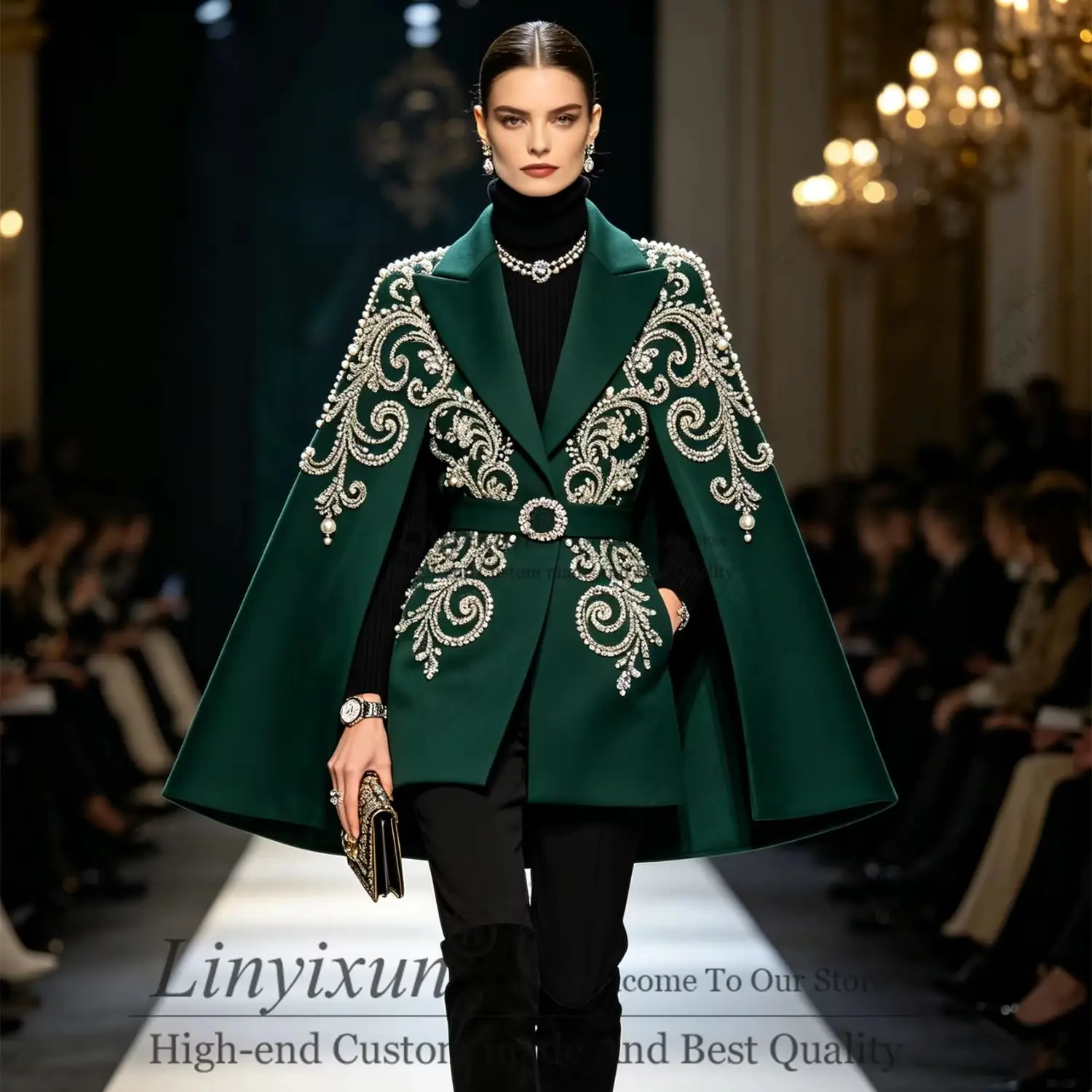 Fashion Diamond  Women Suits Sets 2 Piece Fashion Customized Peaked Lapel Outfits Shiny Casual Chic Female Suit blazer feminin