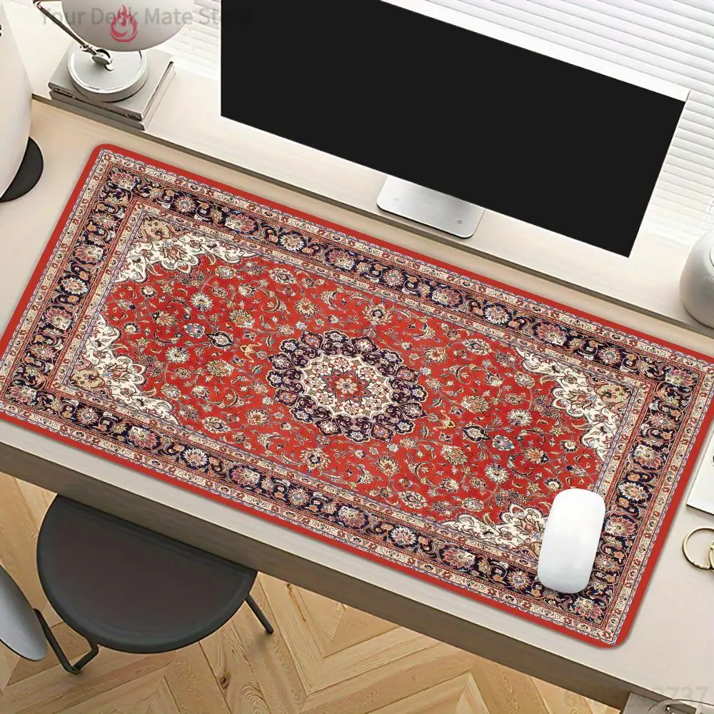 Tapis de souris à motif persan esthétique rouge, tapis de bureau antidérapant, tapis de bureau, tapis de jeu, tapis décoratif