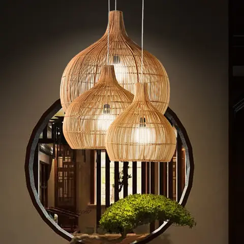 Handmade Rattan Woven Pendent Lamp Retro Decorative Lighting Fixtures Creative Designer Art  Indoor Decorative Lights