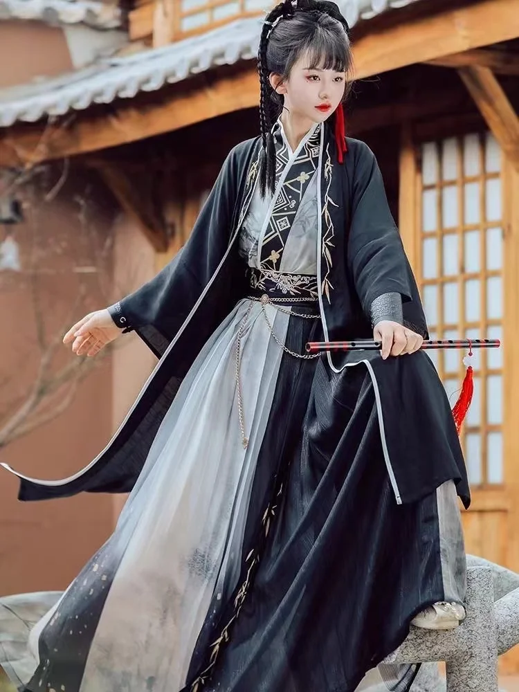 Ancient Swordsman Embroidery Hanfu Dress Set Men Women Song Dynasty Beizi Skirt Costume Stylish Carnival Cosplay Outfit Boy Girl