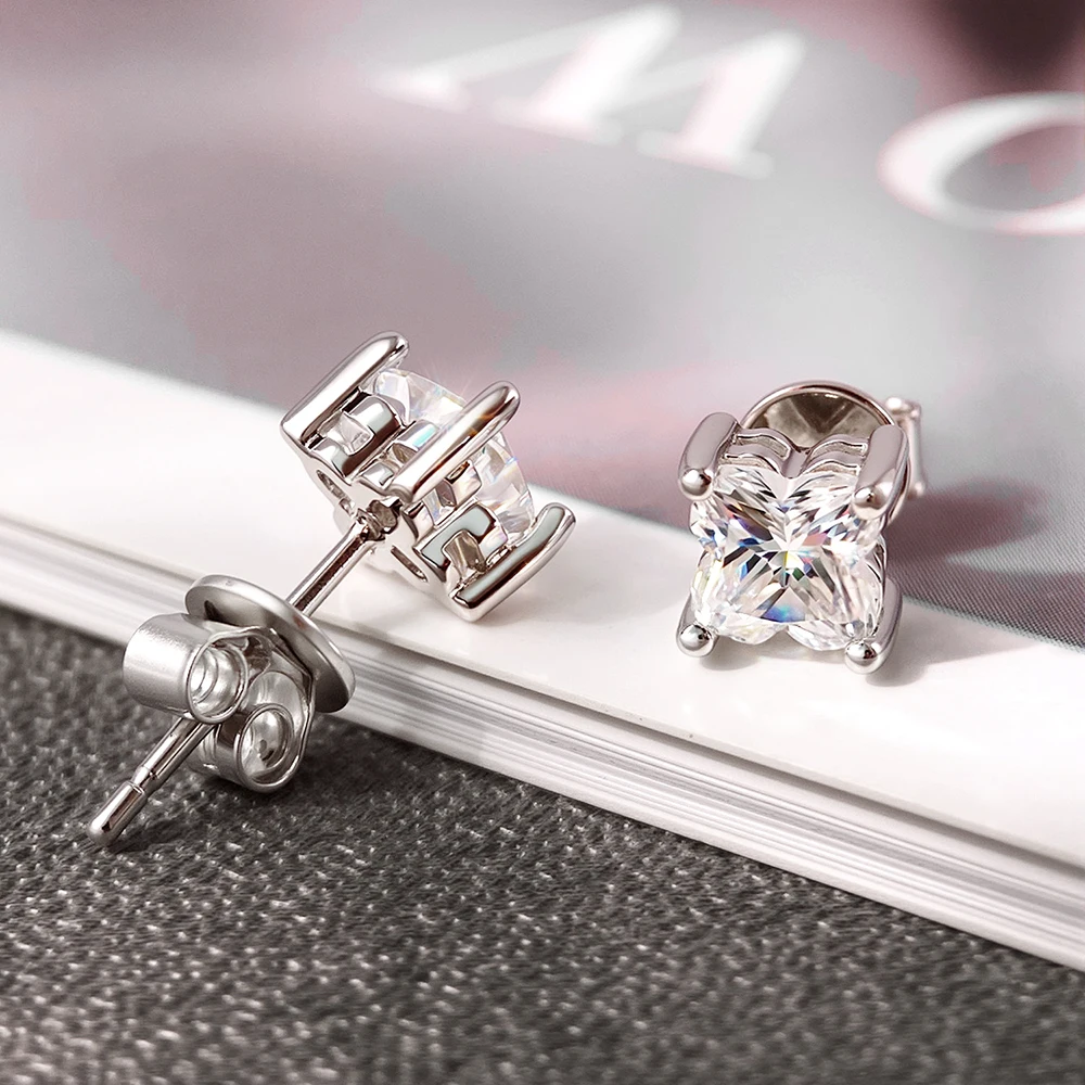 OEVAS 4/5mmMoissanite Clover Stud Earrings for Women 100% 925 Silver Lily Cut Lab Diamond Wedding Party Fine Certified Jewelry view 5
