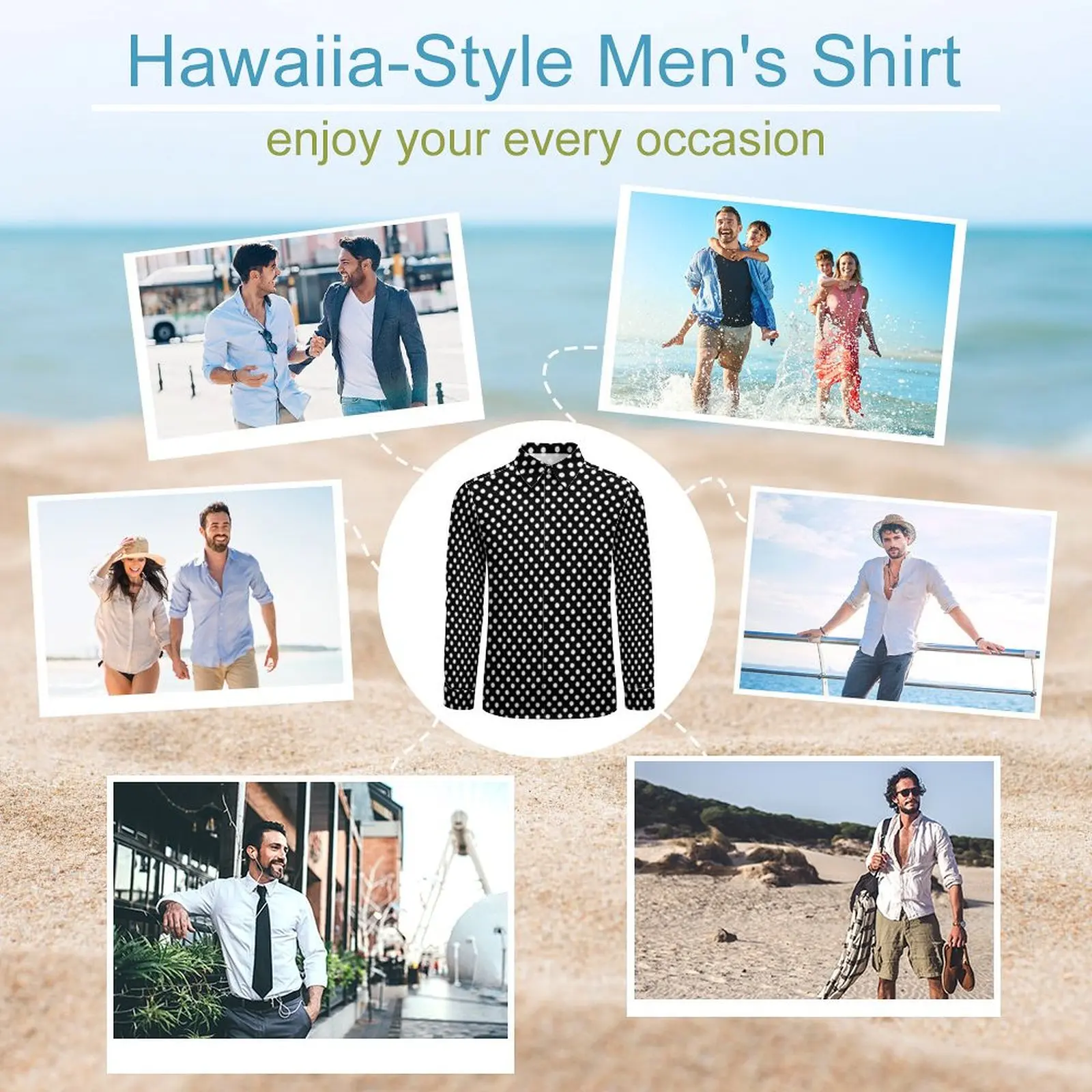 Camisa hawaiana con estampado de lunares para hombre, camisas informales de playa en blanco y negro, ropa de calle de manga corta, blusas Retro de gran tamaño