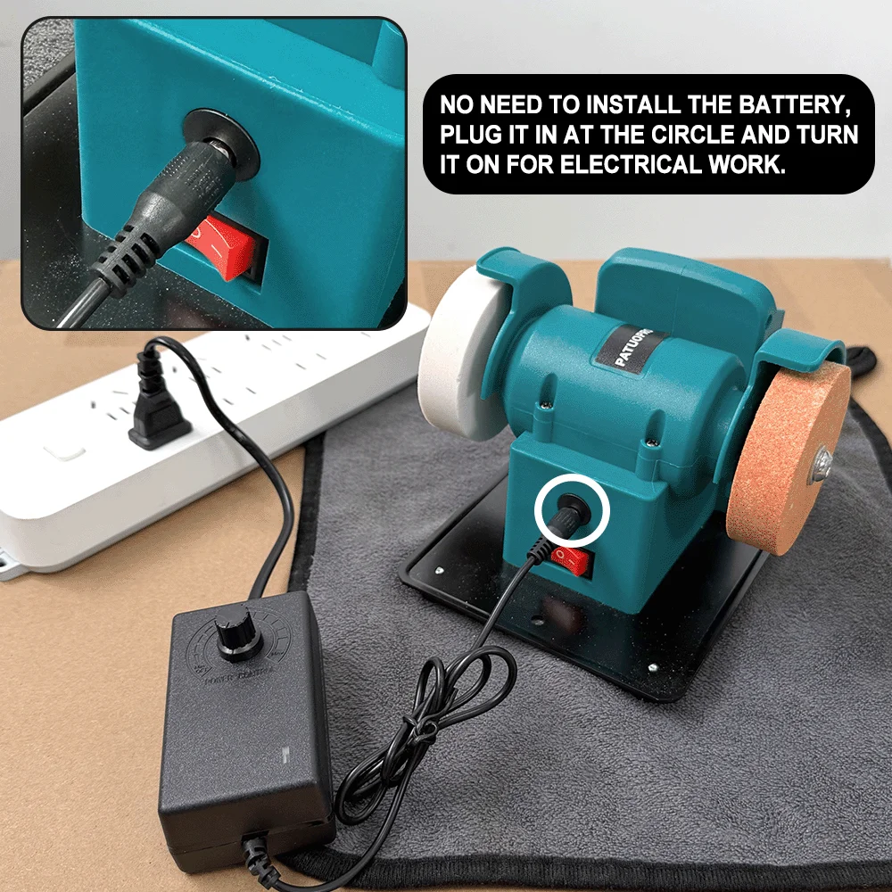 PATUOPRO Portable Dual-Wheel Mini Grinder Cordless 100/120 Mesh Wheels 21V/60W Compact Sharpening Tool For Makita 18V Battery