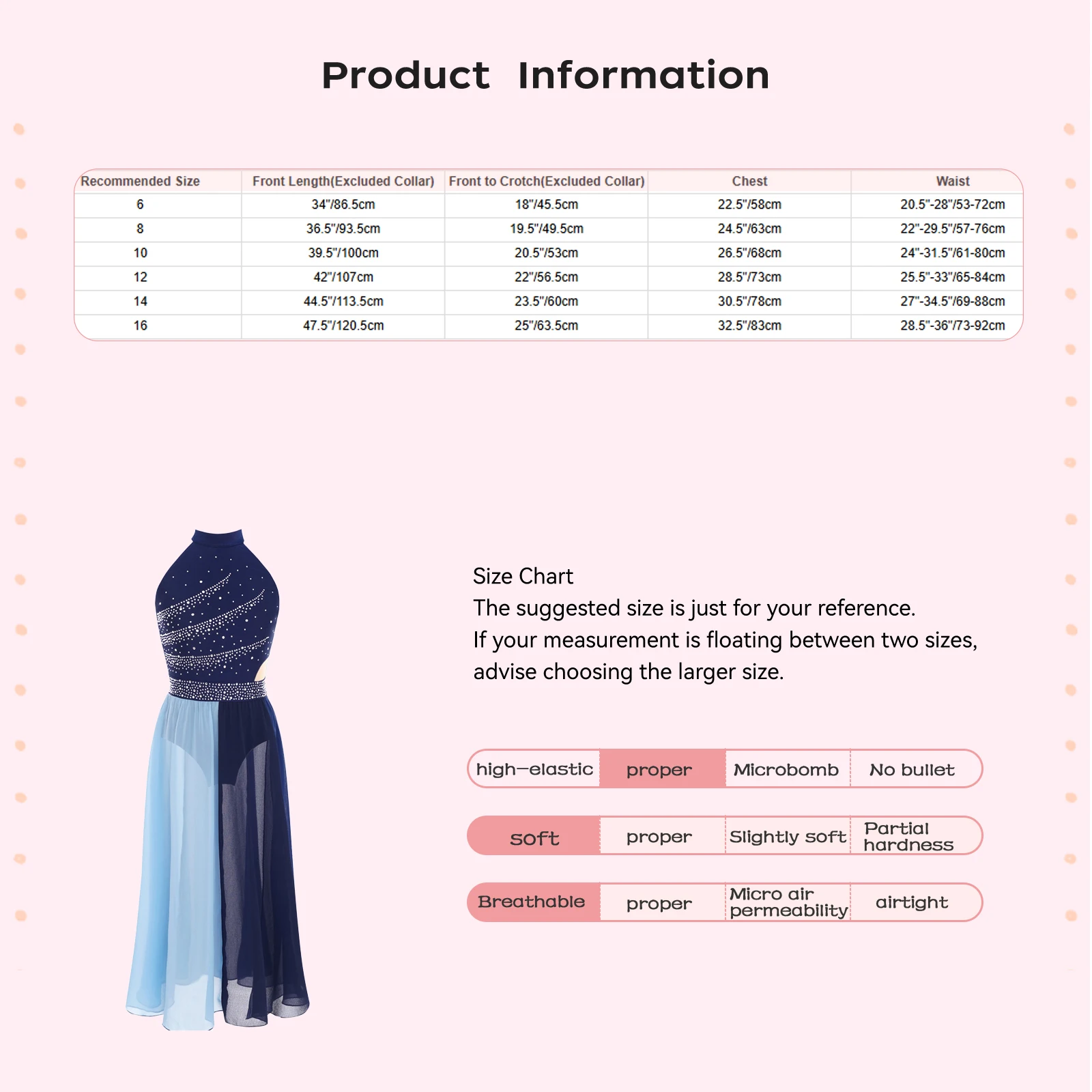 Costume da danza classica lirica per ragazze, collo a lupetto, senza maniche, cerniera invisibile, strass lucidi, abito per spettacoli di danza da sala