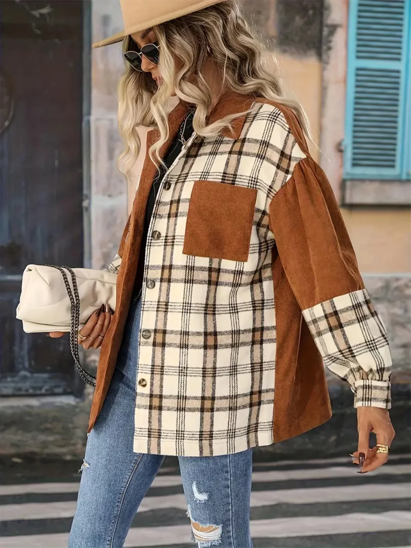 

Classic Plaid Casual Button Down Shirt with Color Blocking Stylish Blouse Explanation