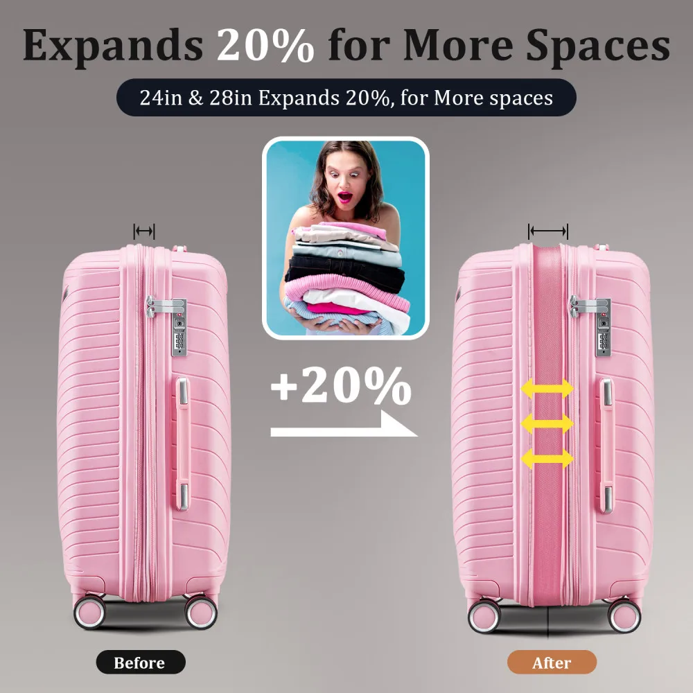 4 Piece PP Luggage Set 14/20/24/28 Inch, Lightweight Durable Expandable Hardside Suitcase, Rolling Travel Luggage for Business & Family Travel