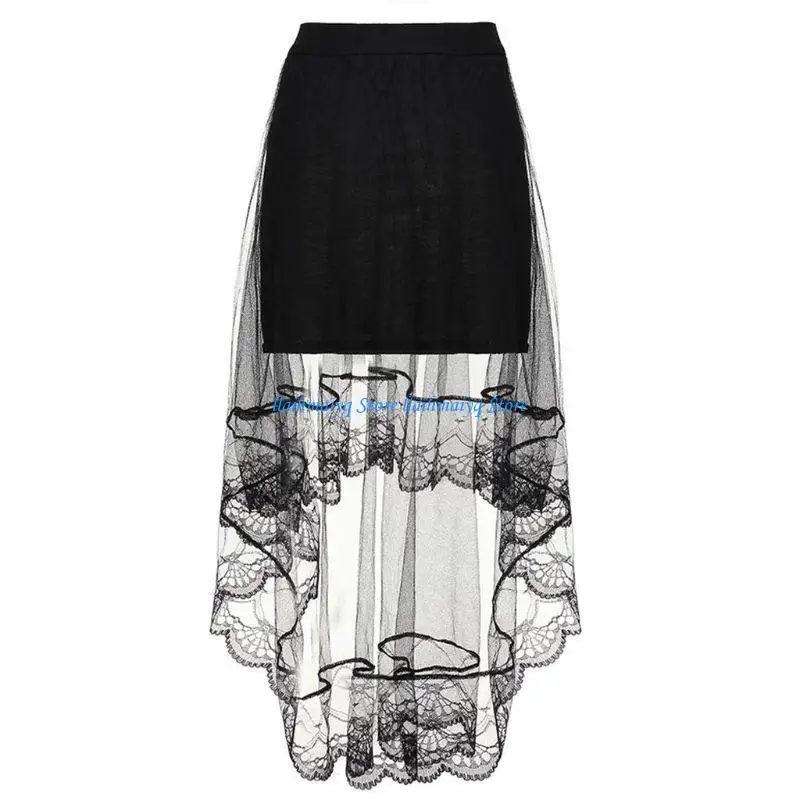 

573B Women Girls Summer High Waist Layered Sheer Mesh Midi Long Skirt Asy