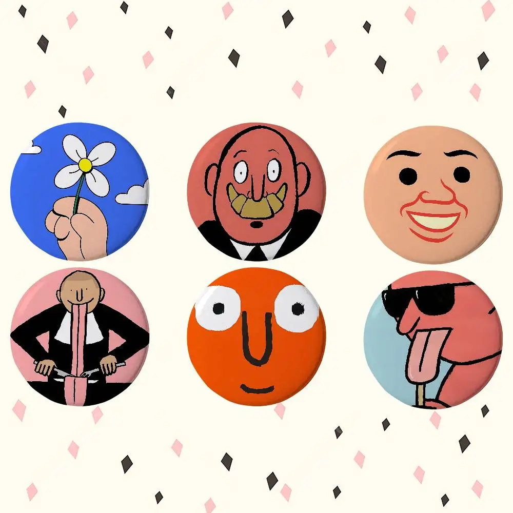 Art J-Jean Jullien Premium Tinplate Round Lapel Pins: Cute Badge Brooches For Shoulder Bag Accessories, Souvenir Gifts