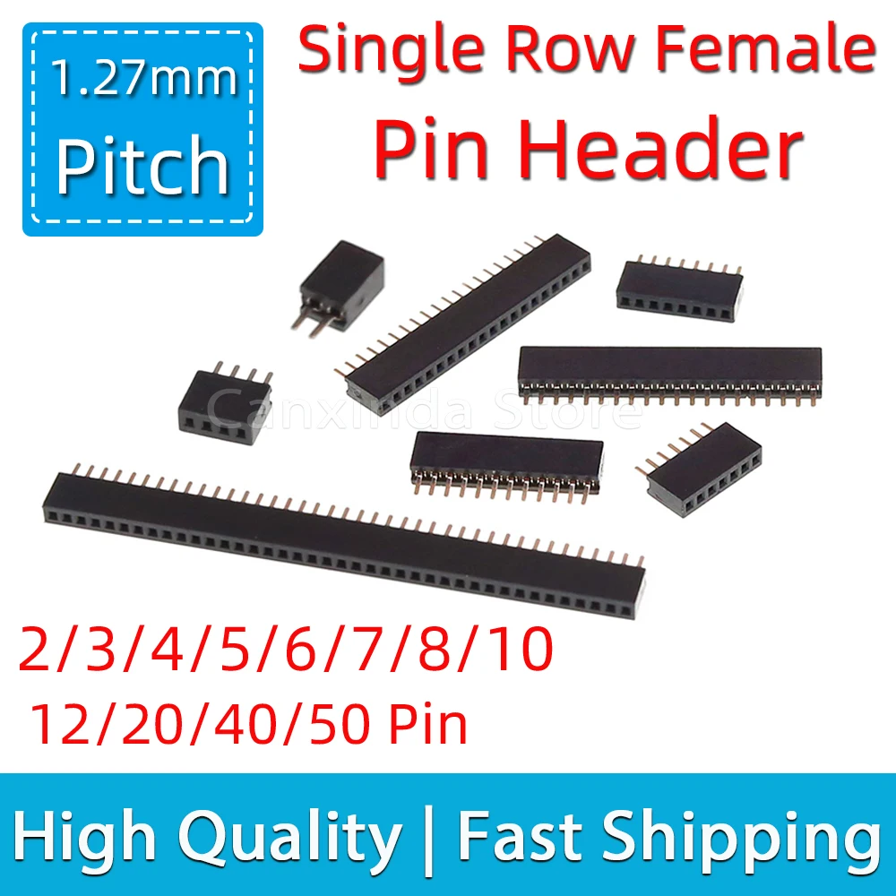 10pcs Pitch 1.27mm Single Row Female Pin Header Socket 1x2p 3p 4p 5p 6p 7p 8p 10p 12p 20p 50p 40p Pin PCB Board Connector