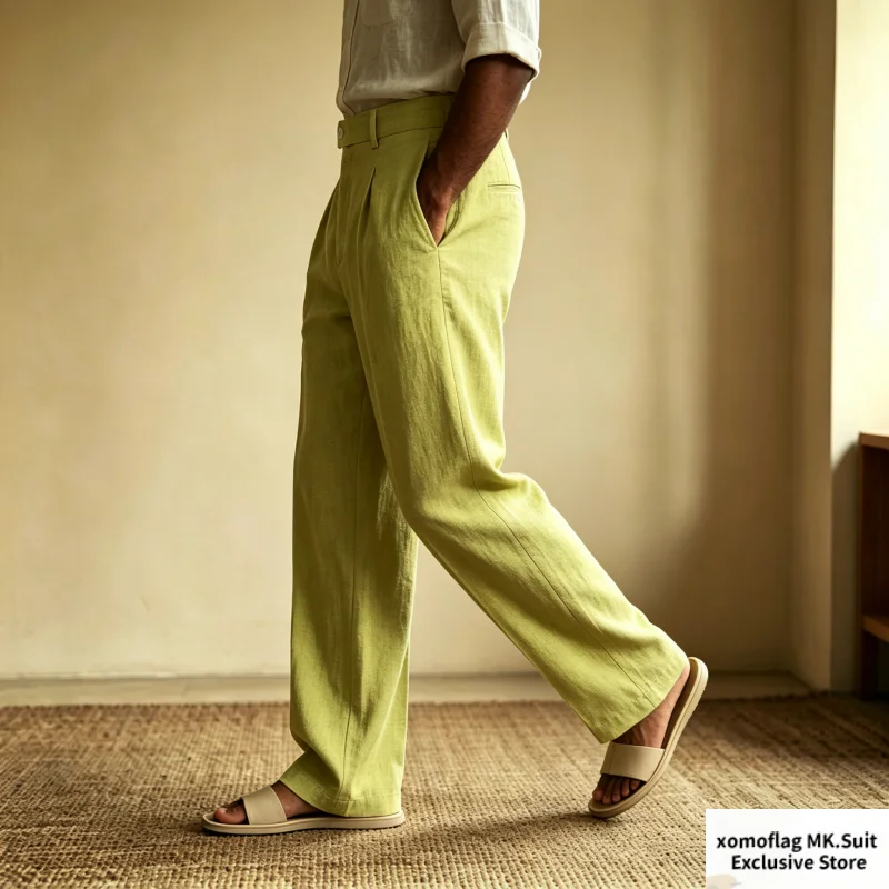 Men's Linen Pants Summer Straight Leg Trousers Lightweight Breathable Casual Suit Pants For Streetwear Beach Vacation Daily