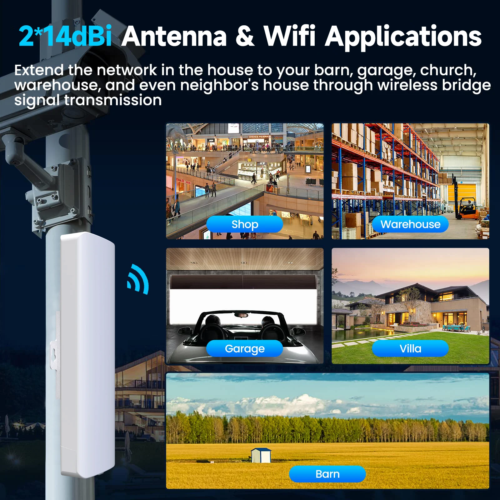 3-5KM Long Range Outdoor CPE 300Mbps 500mW Wireless Bridge 2*14dBi Antenna Wifi repeater 48V POE Access Point AP Client Router