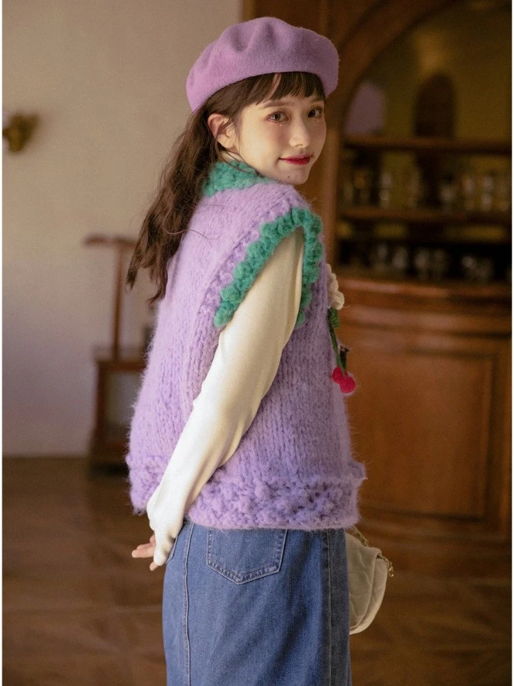 Autumn 2022 Sweet Knitted Sweaters Cardigan Women Japanese Flowers Kawai Lolita Sweater Vest Korean Fashion Sleeveless Waistcoat