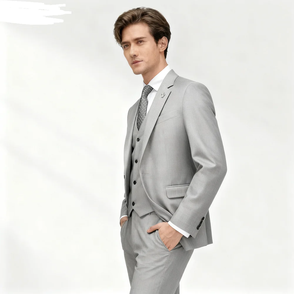 

Men's Orange Yellow Slim Fit Wedding Terno 3-Piece Smoking Suit Casual Blazer Vest Pants Set for Party