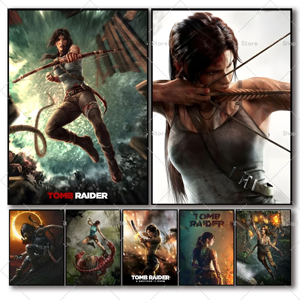 1PC Hot Vedio Game Tomb Raider Poster Self-adhesive Art Waterproof Paper Sticker Coffee House Bar Room Wall Decor