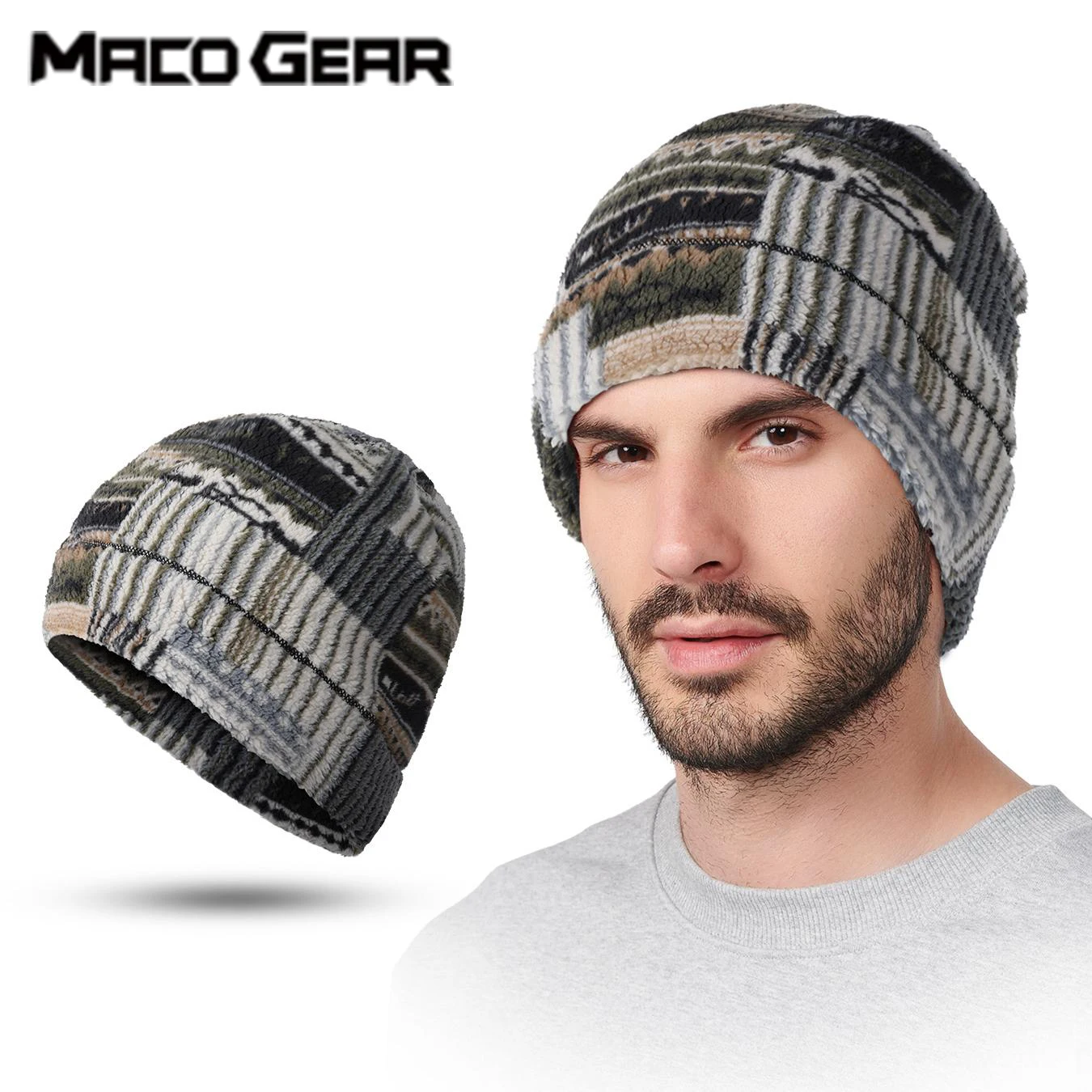 Winter Fleece Hiking Beanie Warm Outdoor Headwear Men Women Windproof Thermal Skull Cap for Skiing Cycling Camping Snowboarding