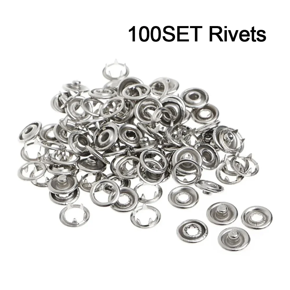 100pcs 9.5mm Canvas Snap Kit Marine Grade Snap Fastener Stainless Steel Snap Buttons For Boat Cover,Sewing Leather,Clothes,Tent