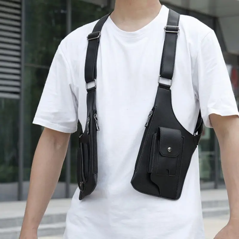 Rétro Double bandoulière multi-poches extérieur antivol sac tactique hommes sac de messager PU étanche sac de téléphone portable 2025