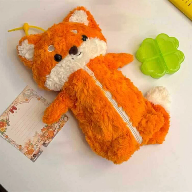 

Cute Plush Pen Bag Cartoon Fox Doll Pencil Case Large Capacity Stationery Organizer Students
