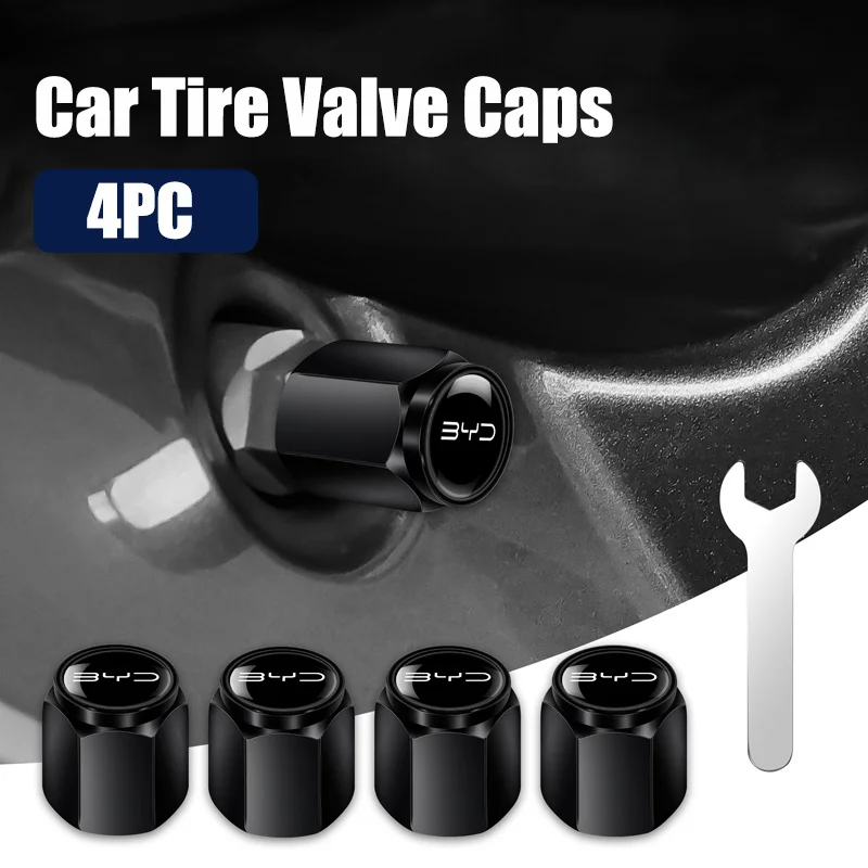 4pcs Metal Alloy Car Wheel Tire Valve Cap Covers For BYD Atto 3 Act 3 Tang F3 E6 Dmi Yuan Song plus EV2022 2023 Auto Accessories