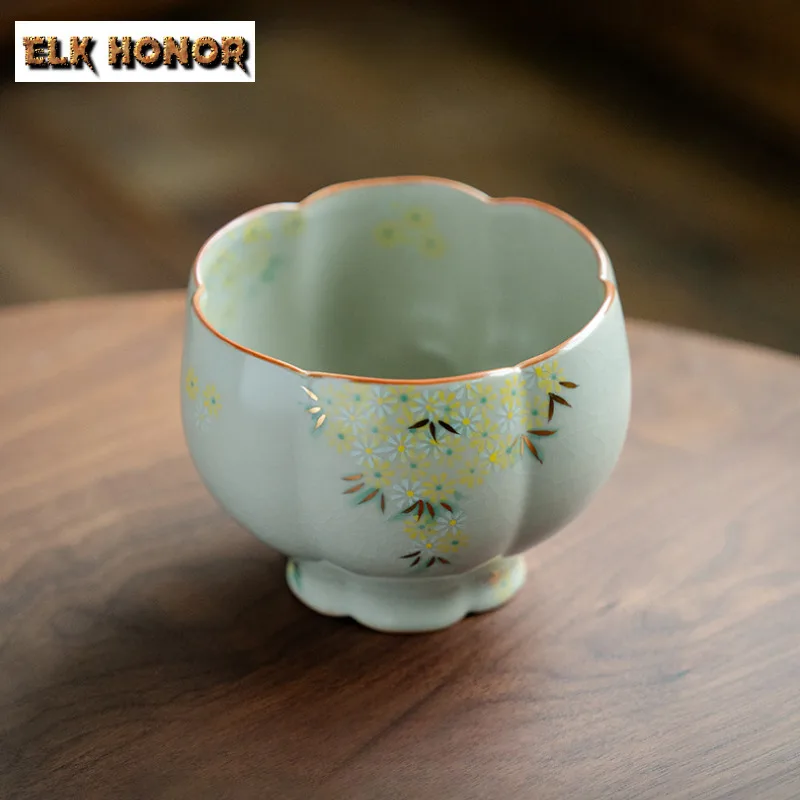 

550ml Ru Kiln Hand-painted Small Daisy Jianshui Aesthetic Tea Wash Bowl Writing-brush Washer Tea Garbage Can Chaxi Collection