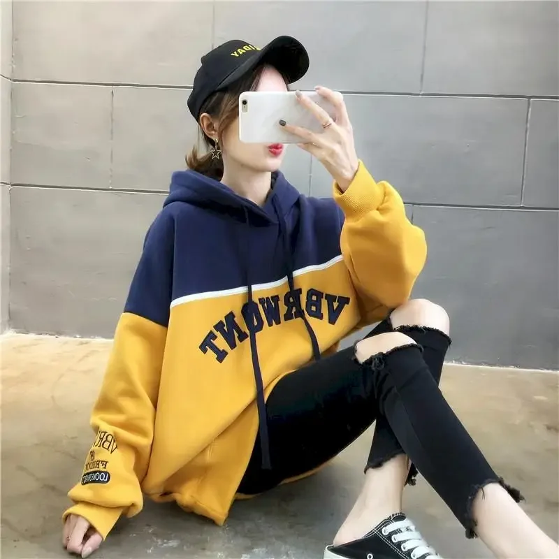 Spring Winter New Women\'s Hoodies Cotton Loose Korean Version Plus Velvet Hooded Jacket Large Size Long Sleeve Women Clothing