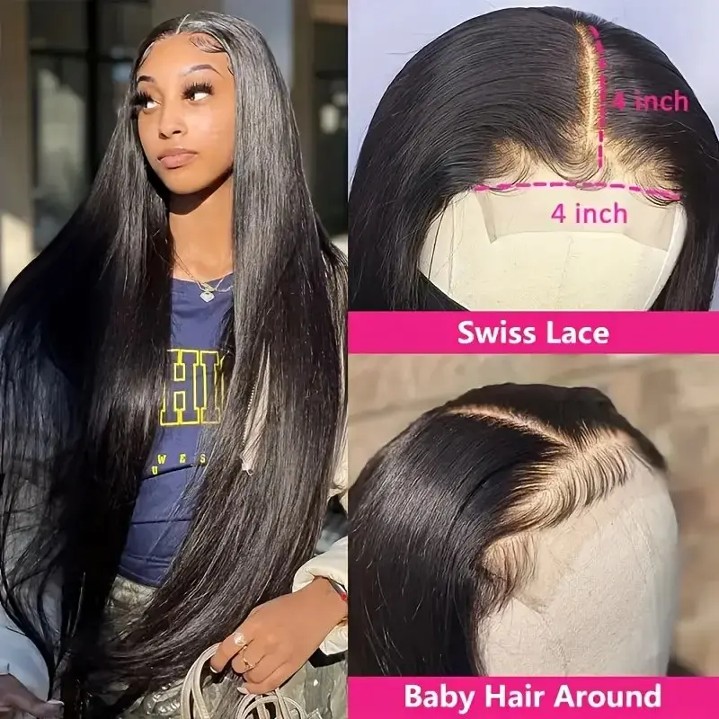 13x4 Lace Wig 13x6 HD Lace Wig 150 Density 24 Inches Natural Black Straight Baby Hair Human Hair Wig PrePlucked For Women