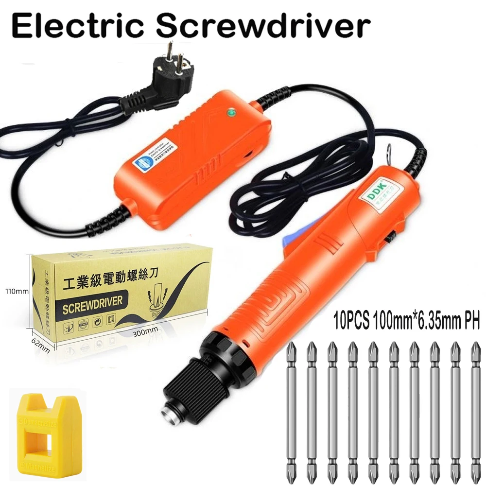 

1200rpm 220V Electric Screwdriver with 10Pcs 100mm*6.35mm Bits Adjustable Speed Industrial Grade In-line Torque Power Tool