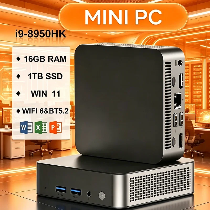 New Mini PC i9-8950HK Compact Mini Laptop Win11 Pro 32GB RAM 1TB/2TB SSD 4K HD WiFi6 BT5.2 Multifunctional Daily Notebook