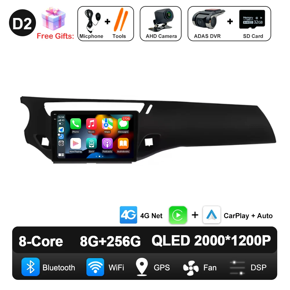 QLED Scherm Android Auto Carplay Voor Citroen C3 DS3 2010-2016 Autoradio Video Multimedia Speler WiFi GPS Navigatie DSP Stereo