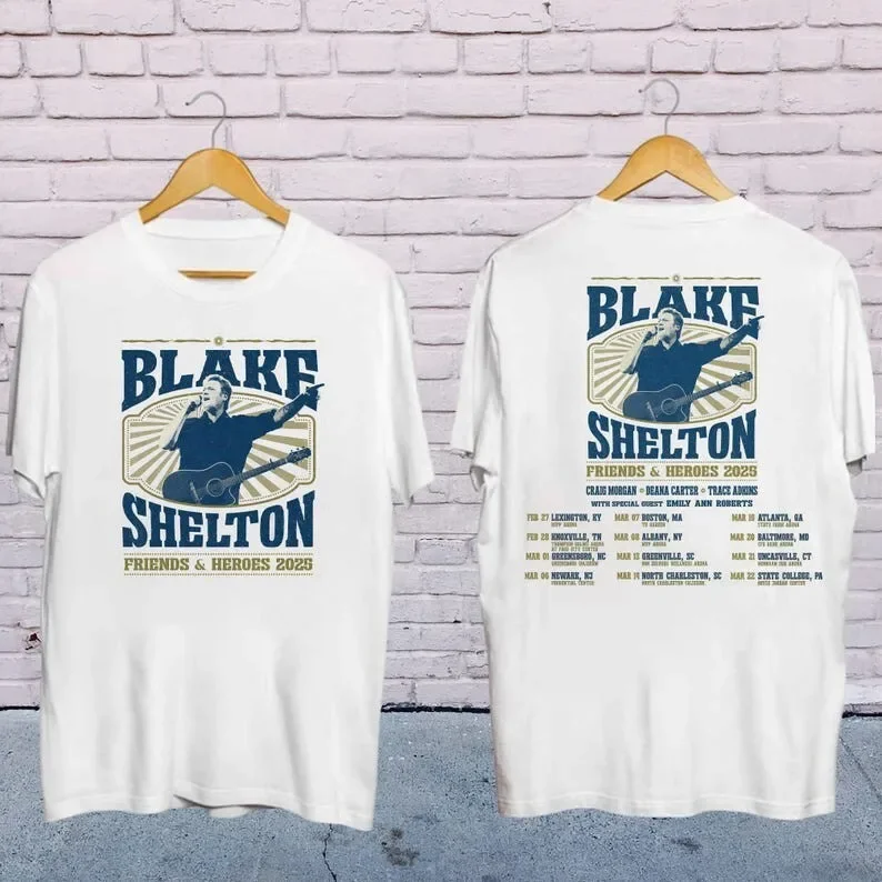Blake Shelton Friends and Heroes Tour 2025 Unisex White T-Shirt