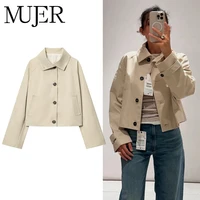 MUJER Gabardina para mujer, chaqueta recortada de entretiempo para mujer, prendas de vestir exteriores, cortavientos corto para mujer, abrigos con botones para exteriores para mujer