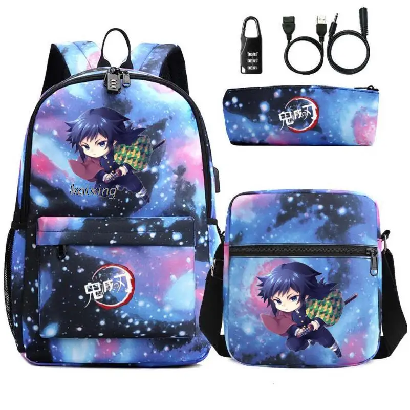 Hot Kamado Nezuko Demon Slayer Bookbag Kids Usb Anti-theft Lock Backpack Boys Girls School bags Daily Backpacks Mochilas Set