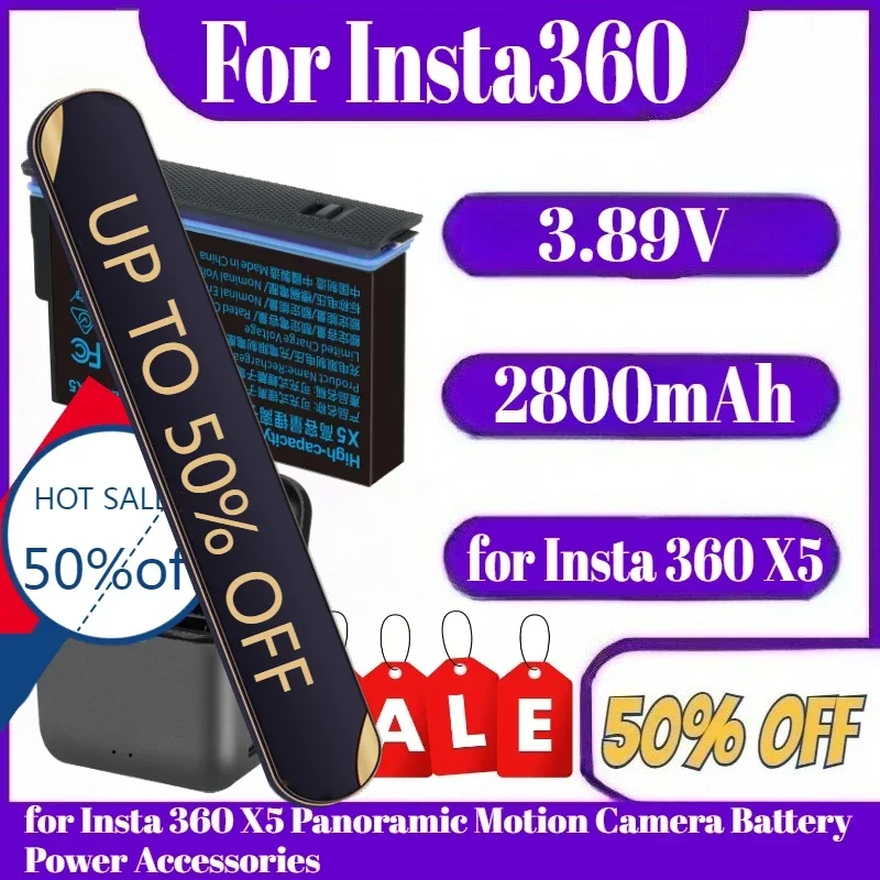 

3.89V 2800mAh For Insta360 X5 Battery 2800mAh for Insta 360 X5 Panoramic Motion Camera Battery Power Accessories