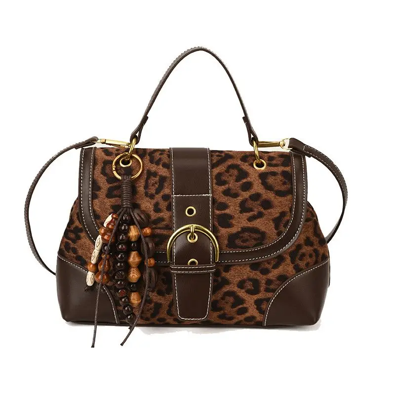 

Women New One-shoulder Crossbody Package High-end Commuting Niche Small Square Bag Autumn Winter Leopard Print Suede Handbag