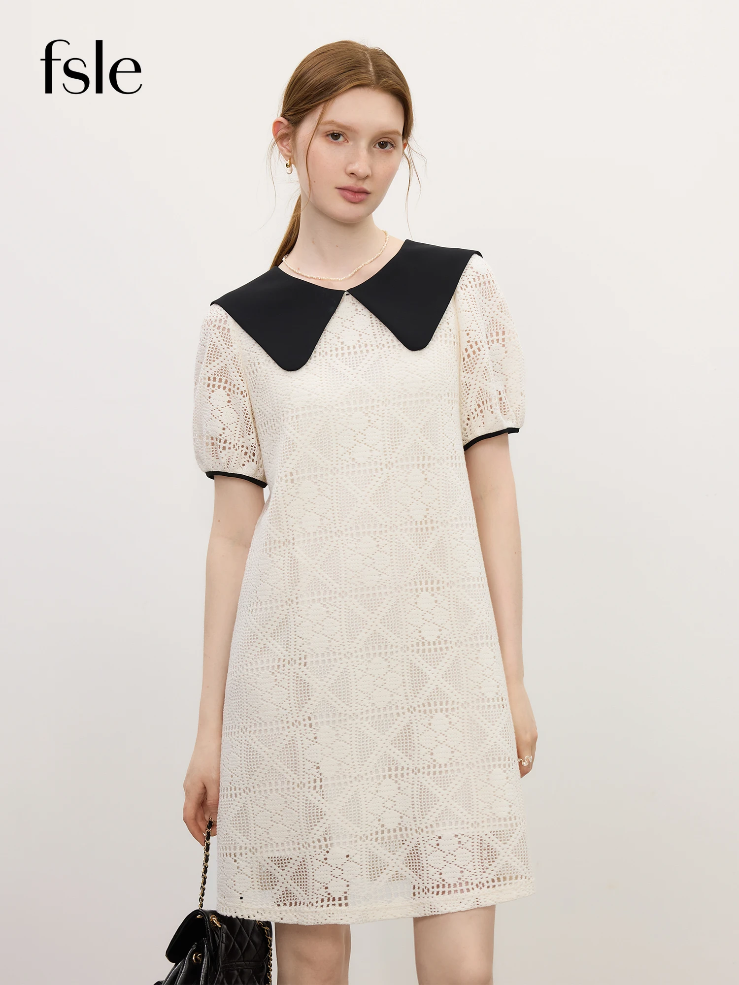 

FSLE Age-reducing Contrast Color Doll Collar Lace Dress Female 2025 Summer New Korean Version A-line 25FS12830
