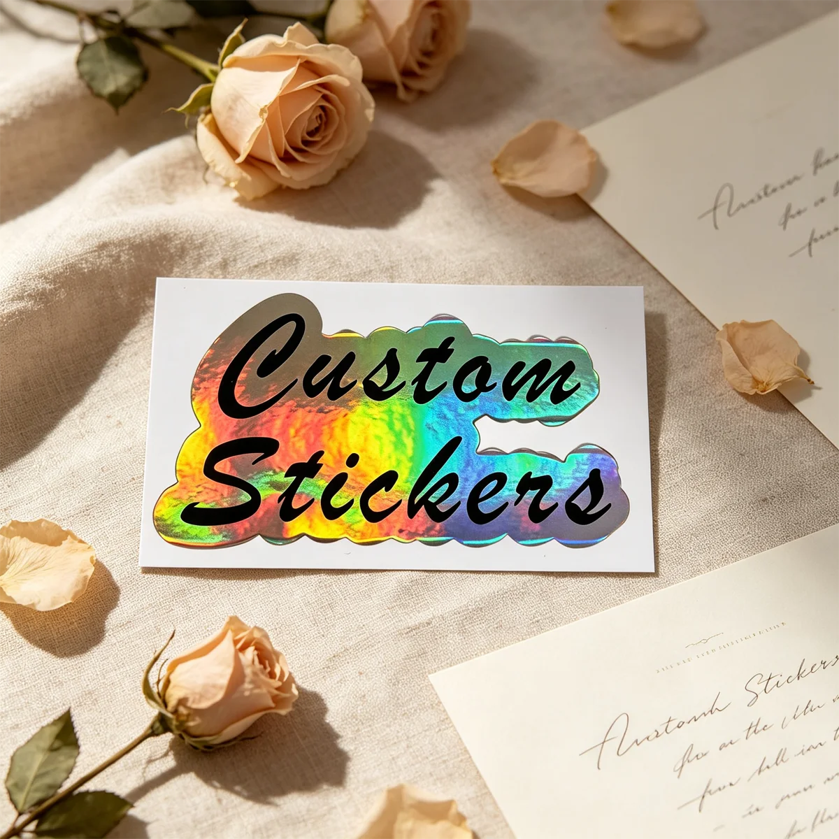 Cute Custom Logo Silver Laser Hologram Stickers, 100 Die Cut Personalized Labels for Business & Laptop Decor
