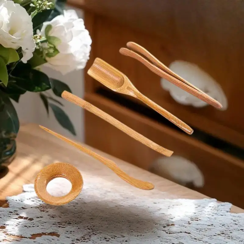 5 Pcs/set Gongfu Tea Ceremony Utensils Set Bamboo Teaspoons Tea Needle Tweezer Clips Strainer Tong Tube Teaware Ancient Art Tool
