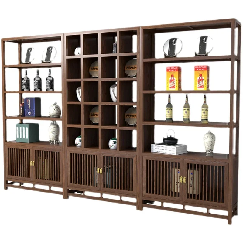 Ash wood new Chinese Bogu shelf with lamp bookshelf display cabinet modern tea rack partition cabinet Duobao Pavilion shelf